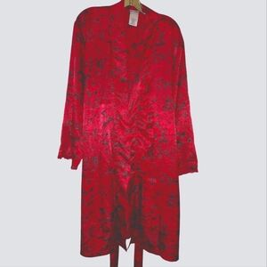 Vintage Delicates Woman Floral Red Roses Silky Lounge Y2K Robe 2X